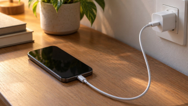 Teléfono conectado a un cargador de pared