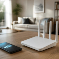 Router WiFi 6 sobre un mueble en una vivienda moderna
